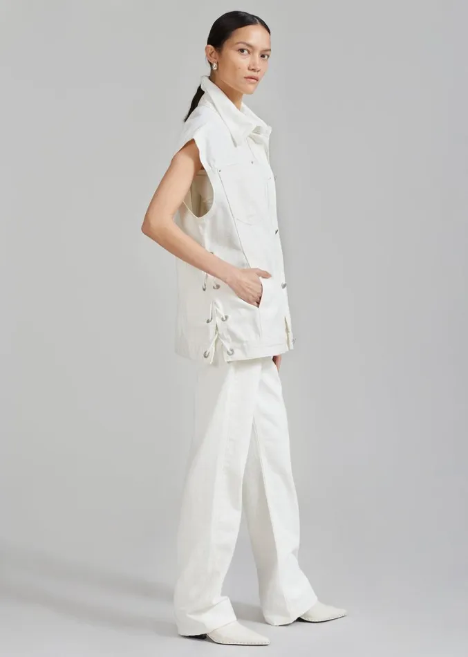 The Frankie Shop Ora Lace Up Denim Vest 8211 Cream Women Clothing