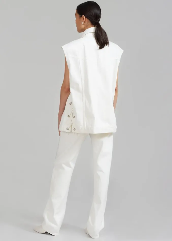 The Frankie Shop Ora Lace Up Denim Vest 8211 Cream Women Clothing