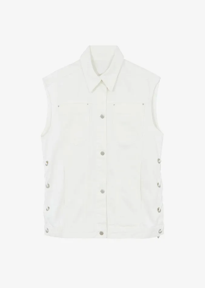 The Frankie Shop Ora Lace Up Denim Vest 8211 Cream Women Clothing