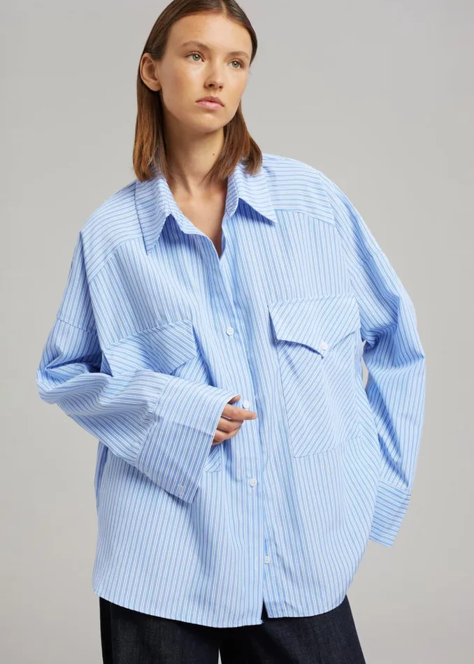 The Frankie Shop Orson Pocket Shirt 8211 Blue Stripe Women Tops