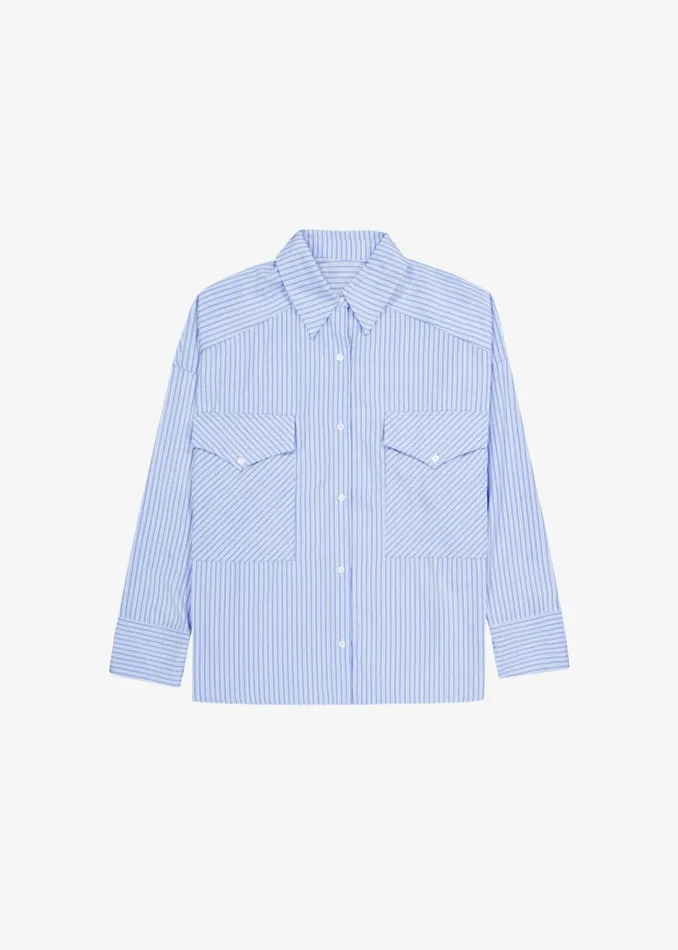 The Frankie Shop Orson Pocket Shirt 8211 Blue Stripe Women Tops