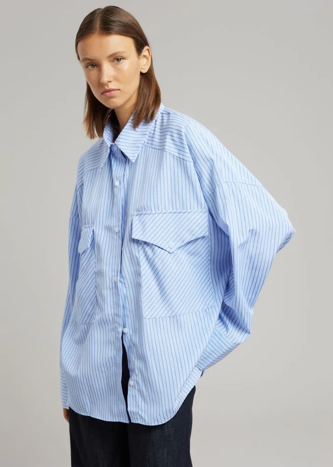 The Frankie Shop Orson Pocket Shirt 8211 Blue Stripe Women Tops
