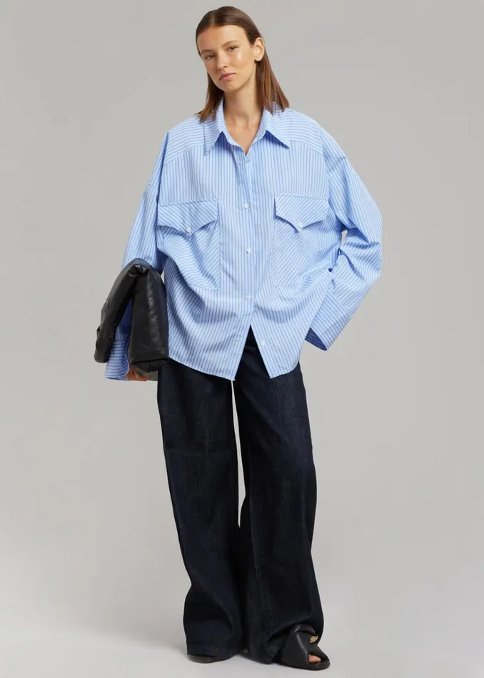 The Frankie Shop Orson Pocket Shirt 8211 Blue Stripe Women Tops