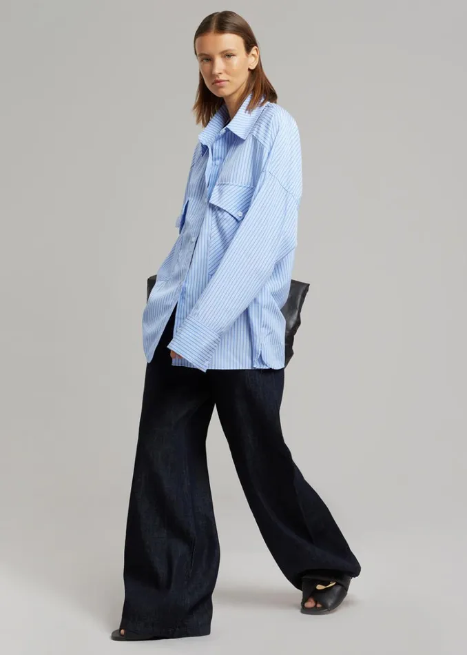 The Frankie Shop Orson Pocket Shirt 8211 Blue Stripe Women Tops