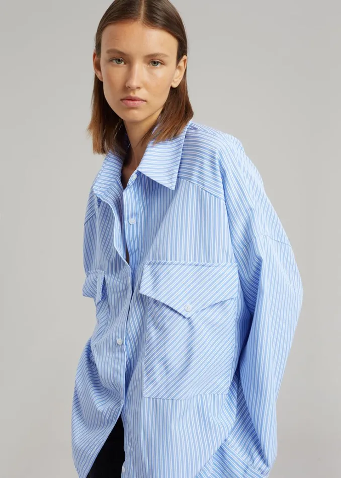 The Frankie Shop Orson Pocket Shirt 8211 Blue Stripe Women Tops