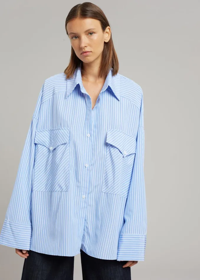 The Frankie Shop Orson Pocket Shirt 8211 Blue Stripe Women Tops