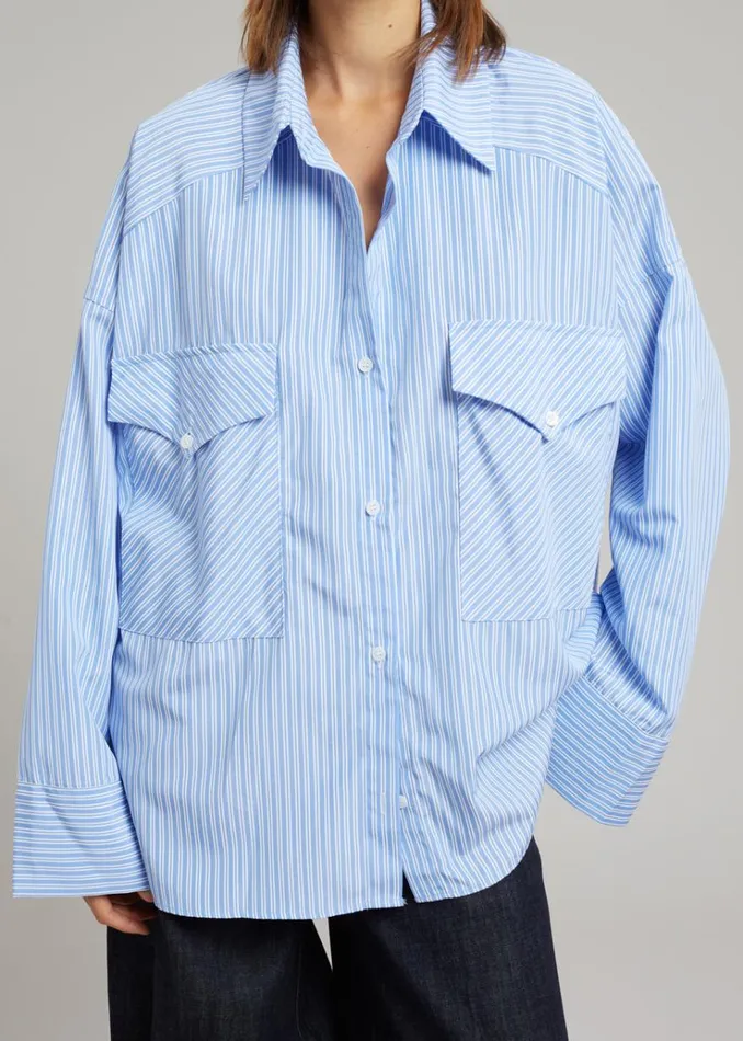 The Frankie Shop Orson Pocket Shirt 8211 Blue Stripe Women Tops