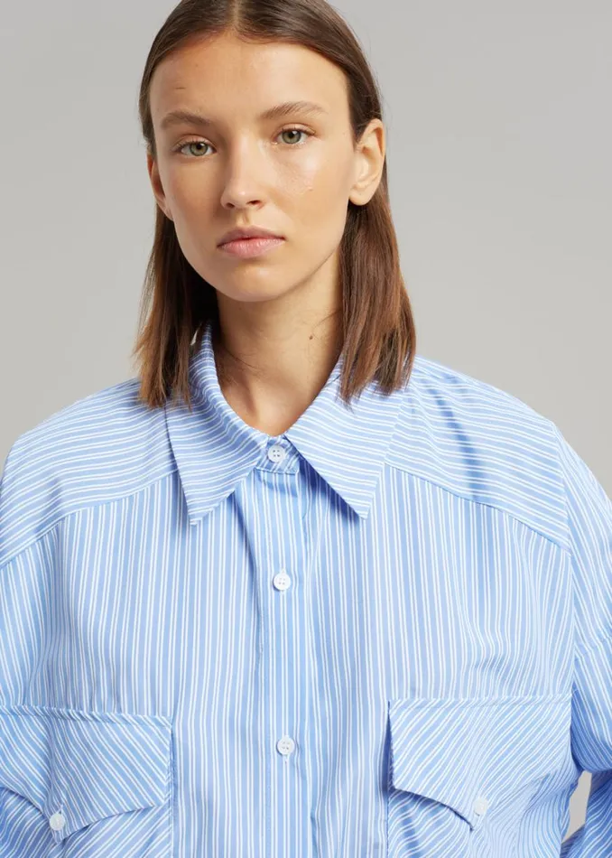 The Frankie Shop Orson Pocket Shirt 8211 Blue Stripe Women Tops