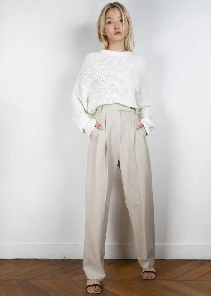 The Frankie Shop Pace Pleated Linen Blend Pants 8211 Sand Women Bottoms