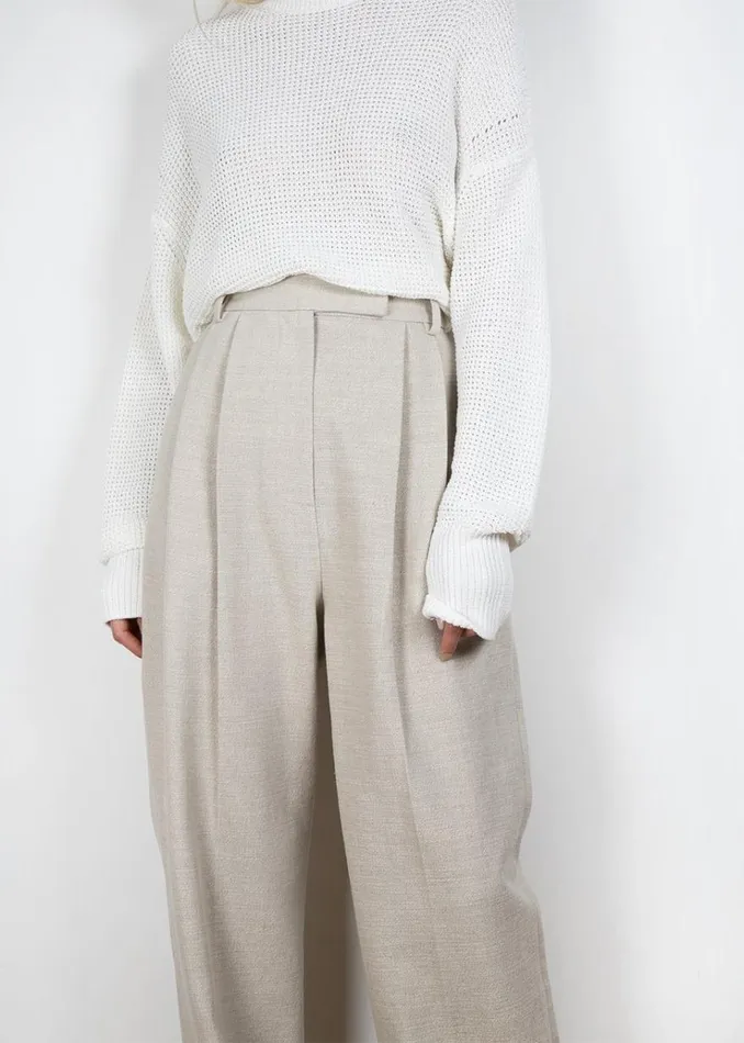 The Frankie Shop Pace Pleated Linen Blend Pants 8211 Sand Women Bottoms