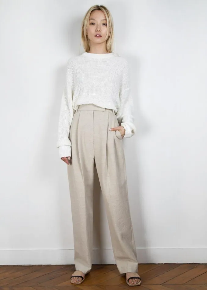 The Frankie Shop Pace Pleated Linen Blend Pants 8211 Sand Women Bottoms