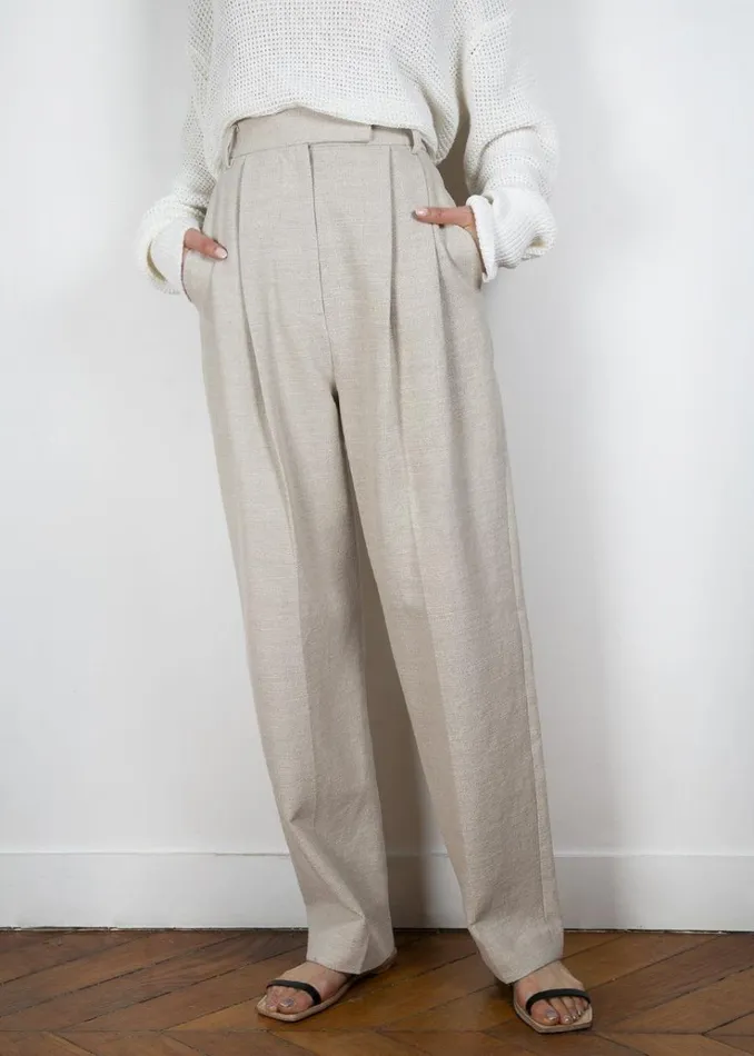 The Frankie Shop Pace Pleated Linen Blend Pants 8211 Sand Women Bottoms