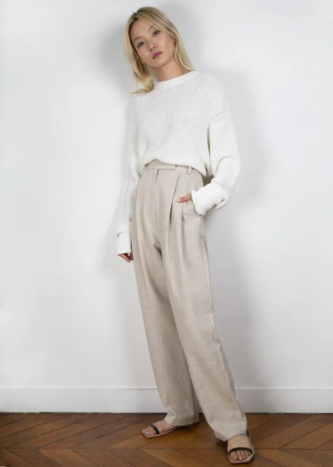 The Frankie Shop Pace Pleated Linen Blend Pants 8211 Sand Women Bottoms