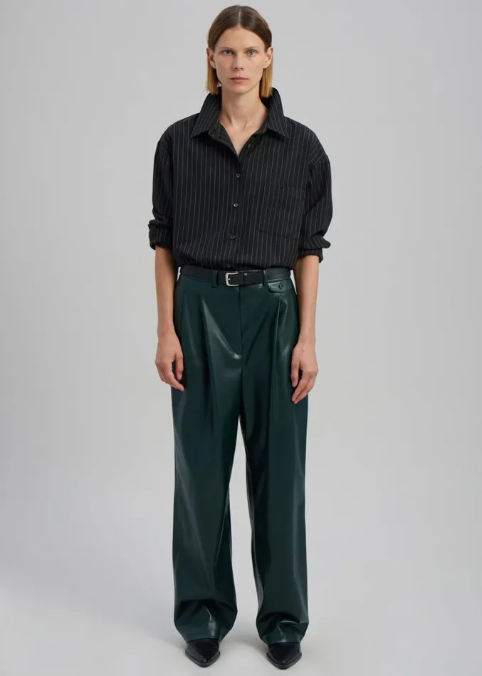 The Frankie Shop Pernille Faux Leather Pants 8211 Bottle Green Women Clothing