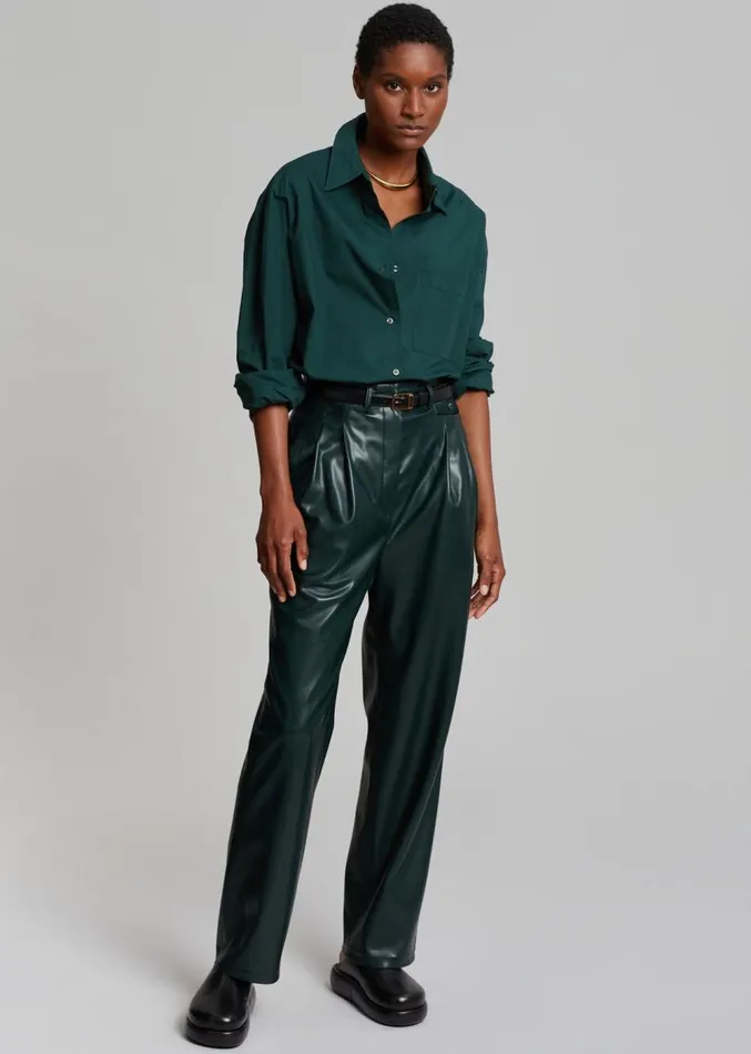 The Frankie Shop Pernille Faux Leather Pants 8211 Bottle Green Women Clothing