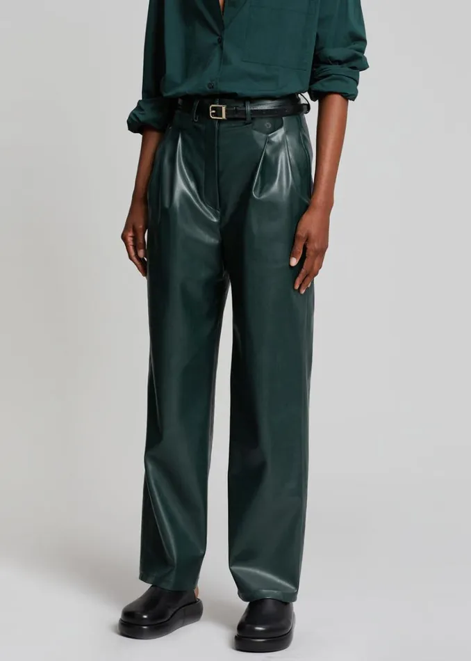 The Frankie Shop Pernille Faux Leather Pants 8211 Bottle Green Women Clothing
