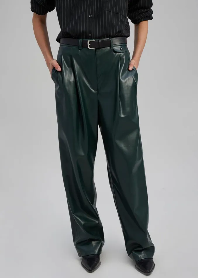 The Frankie Shop Pernille Faux Leather Pants 8211 Bottle Green Women Clothing