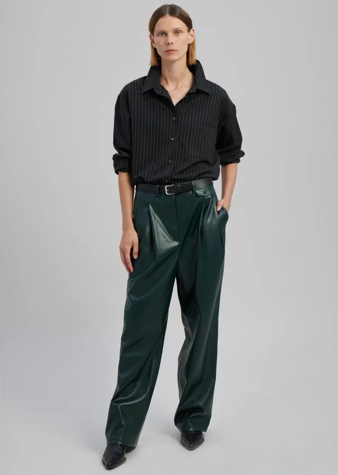 The Frankie Shop Pernille Faux Leather Pants 8211 Bottle Green Women Clothing