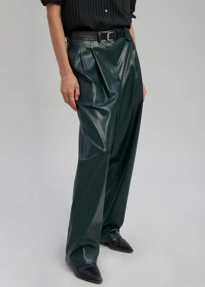 The Frankie Shop Pernille Faux Leather Pants 8211 Bottle Green Women Clothing
