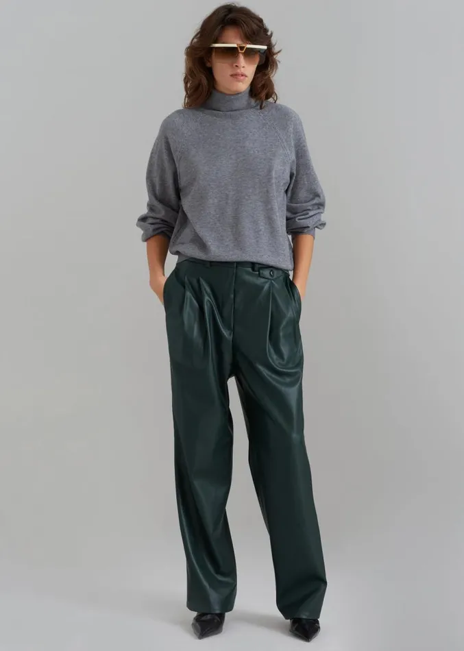 The Frankie Shop Pernille Faux Leather Pants 8211 Bottle Green Women Clothing