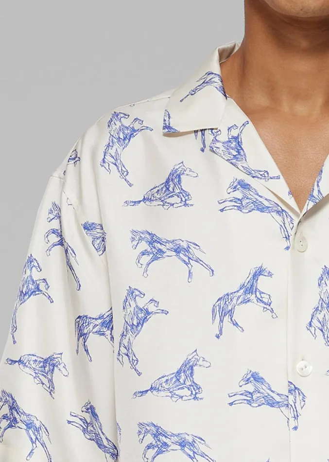 The Frankie Shop Rhe Silk Ballpoint Horse Shirt 8211 Horse Print Ballpoint Blue Men Clothing