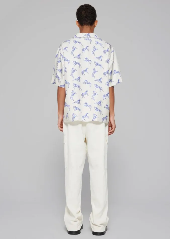 The Frankie Shop Rhe Silk Ballpoint Horse Shirt 8211 Horse Print Ballpoint Blue Men Clothing