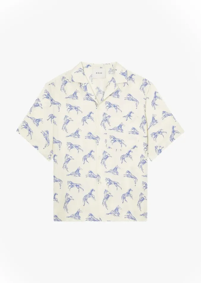 The Frankie Shop Rhe Silk Ballpoint Horse Shirt 8211 Horse Print Ballpoint Blue Men Clothing