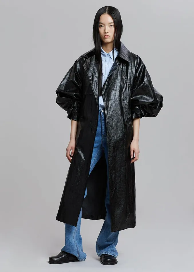 The Frankie Shop Reed Faux Leather Trench Coat 8211 Black Women Outerwear