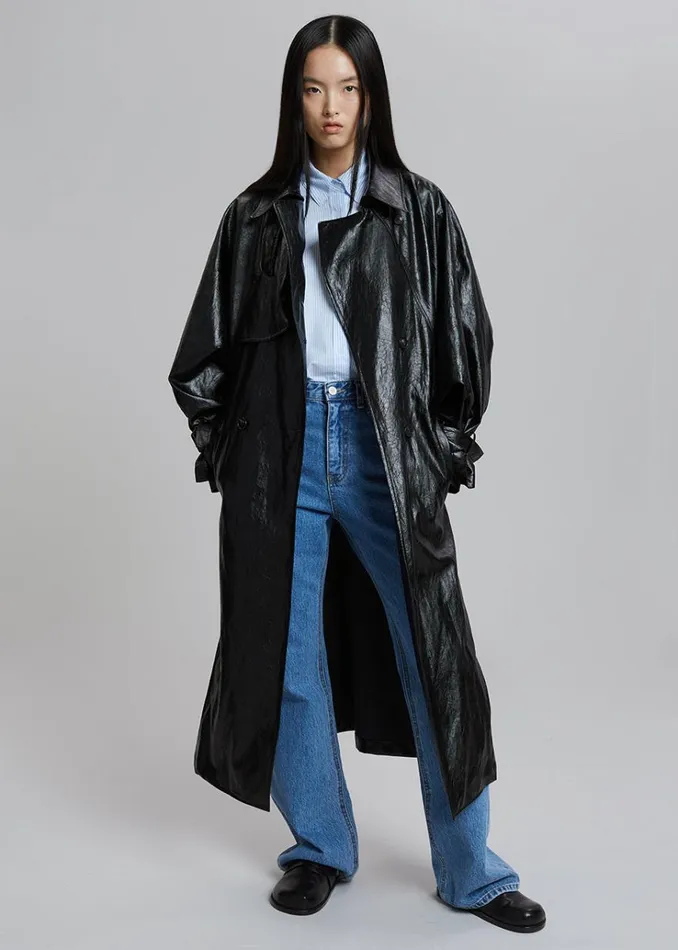 The Frankie Shop Reed Faux Leather Trench Coat 8211 Black Women Outerwear