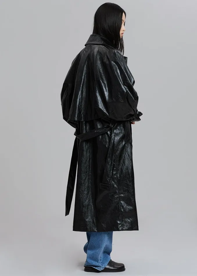 The Frankie Shop Reed Faux Leather Trench Coat 8211 Black Women Outerwear