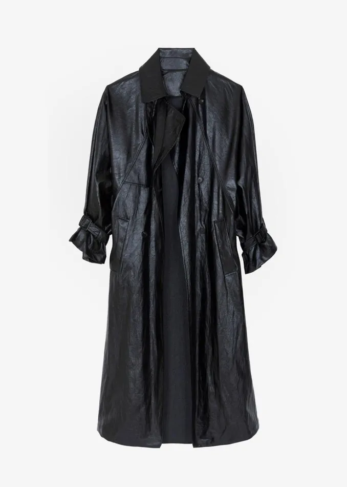 The Frankie Shop Reed Faux Leather Trench Coat 8211 Black Women Outerwear