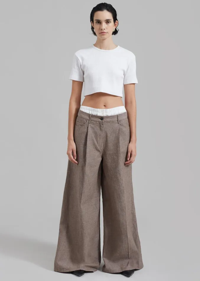 The Frankie Shop REMAIN Textured Wide Pants 8211 Deep Taupe Women Clothing