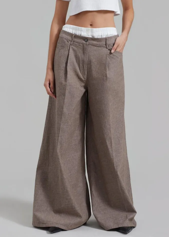 The Frankie Shop REMAIN Textured Wide Pants 8211 Deep Taupe Women Clothing