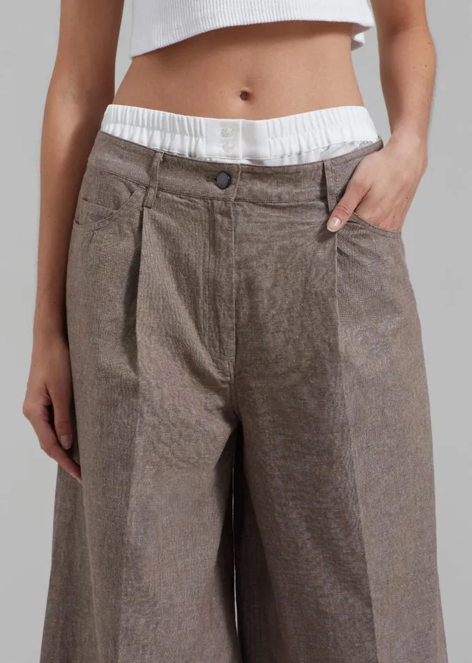 The Frankie Shop REMAIN Textured Wide Pants 8211 Deep Taupe Women Clothing