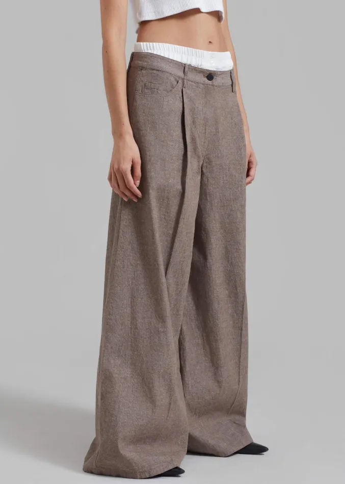 The Frankie Shop REMAIN Textured Wide Pants 8211 Deep Taupe Women Clothing