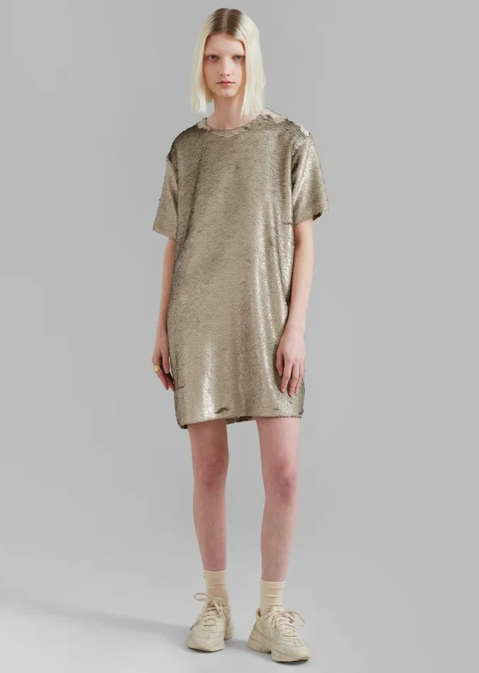 The Frankie Shop Riley Sequins Tee Mini Dress 8211 Bronze Women Clothing