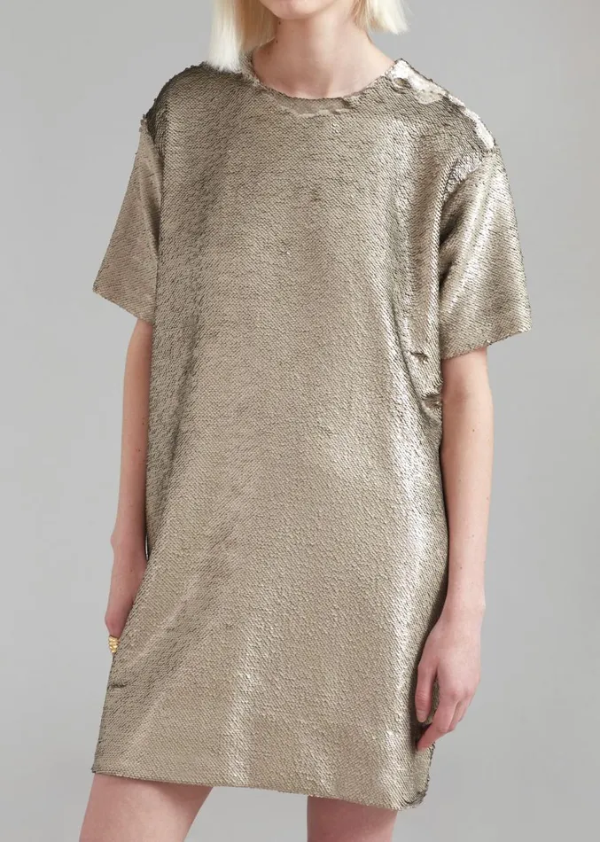 The Frankie Shop Riley Sequins Tee Mini Dress 8211 Bronze Women Clothing