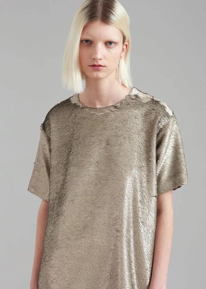 The Frankie Shop Riley Sequins Tee Mini Dress 8211 Bronze Women Clothing