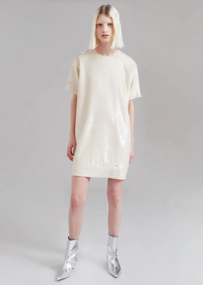 The Frankie Shop Riley Sequins Tee Mini Dress 8211 Cream Women Clothing