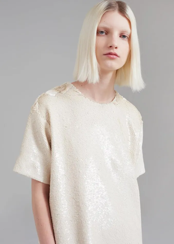 The Frankie Shop Riley Sequins Tee Mini Dress 8211 Cream Women Clothing