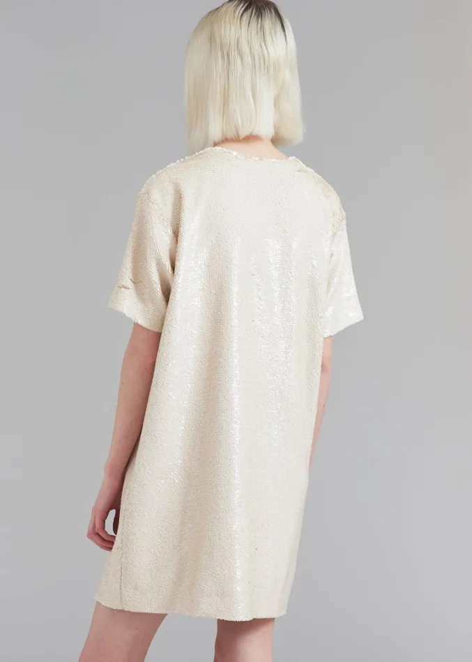 The Frankie Shop Riley Sequins Tee Mini Dress 8211 Cream Women Clothing