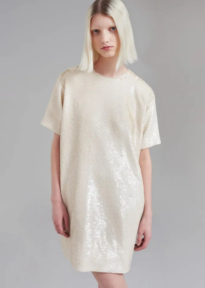 The Frankie Shop Riley Sequins Tee Mini Dress 8211 Cream Women Clothing