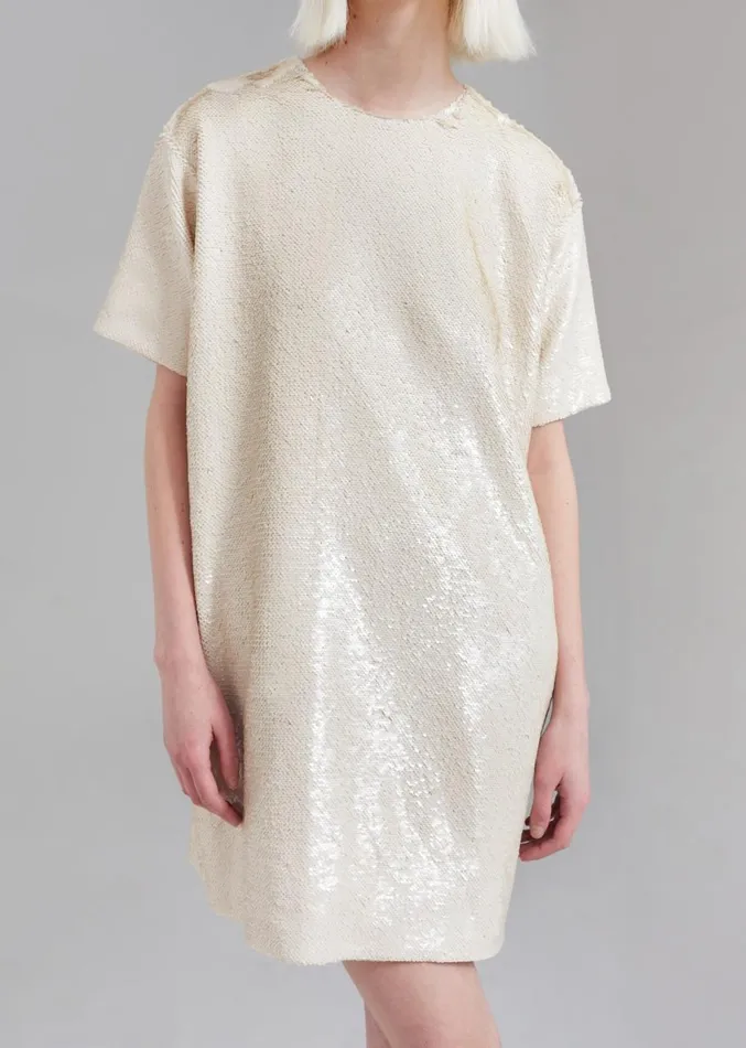 The Frankie Shop Riley Sequins Tee Mini Dress 8211 Cream Women Clothing