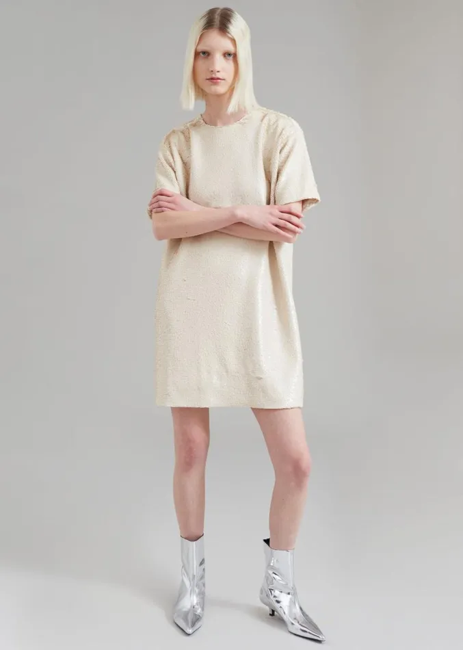 The Frankie Shop Riley Sequins Tee Mini Dress 8211 Cream Women Clothing