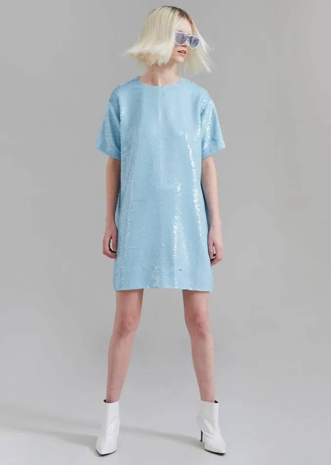 The Frankie Shop Riley Sequins Tee Mini Dress 8211 Sky Women Dresses