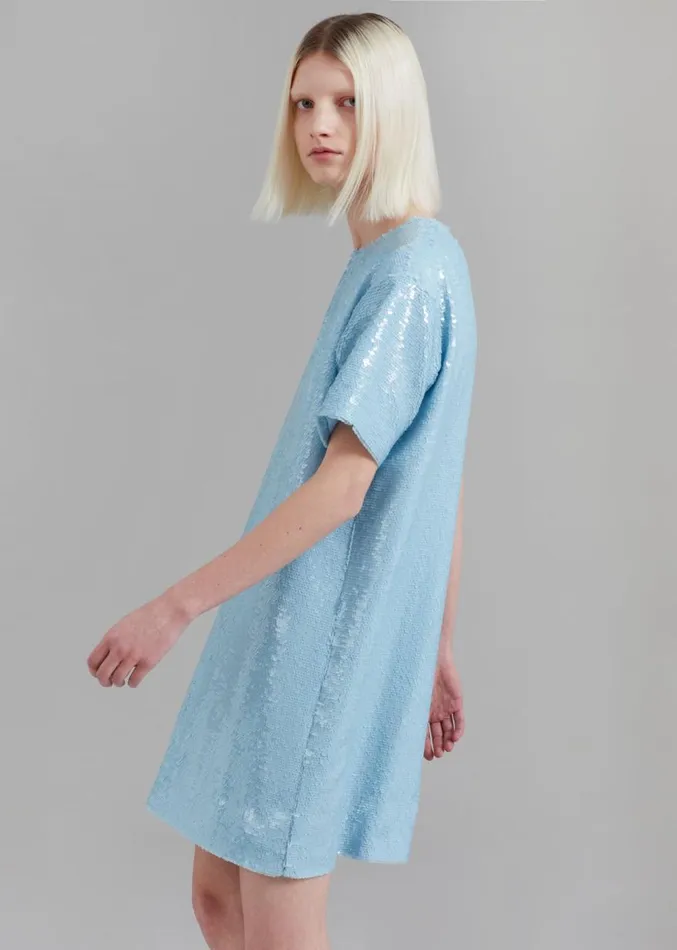 The Frankie Shop Riley Sequins Tee Mini Dress 8211 Sky Women Dresses