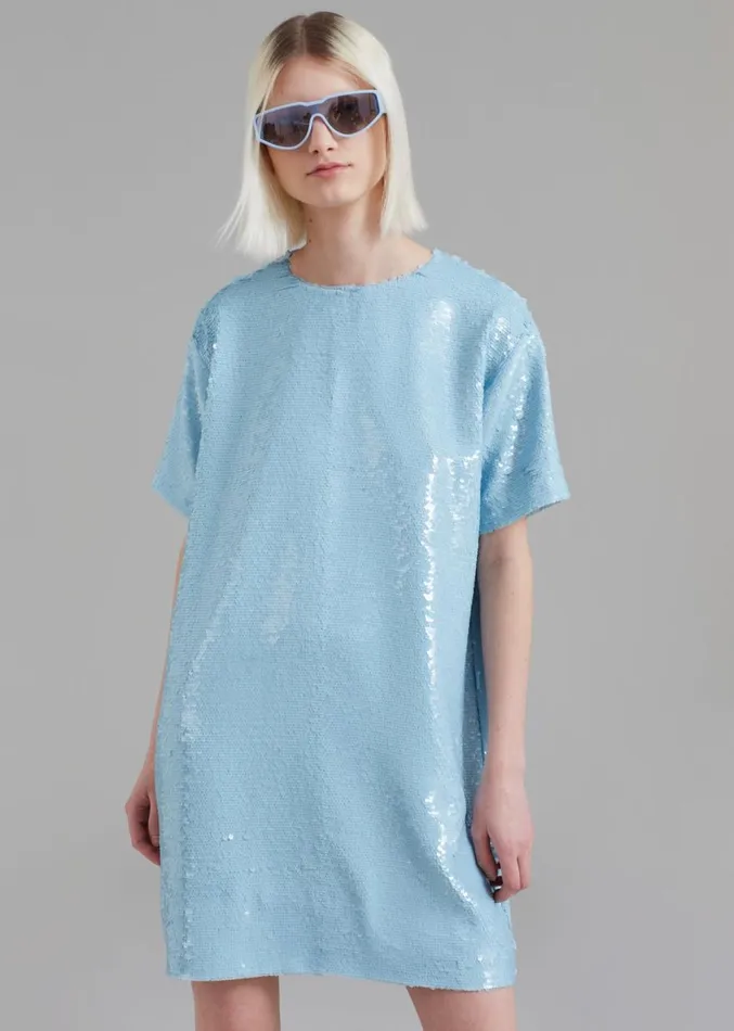The Frankie Shop Riley Sequins Tee Mini Dress 8211 Sky Women Dresses