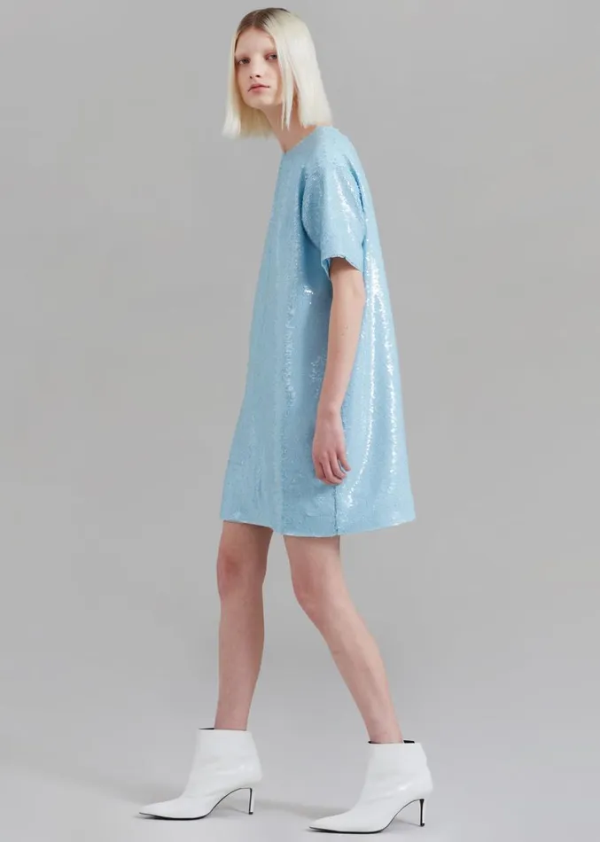 The Frankie Shop Riley Sequins Tee Mini Dress 8211 Sky Women Dresses
