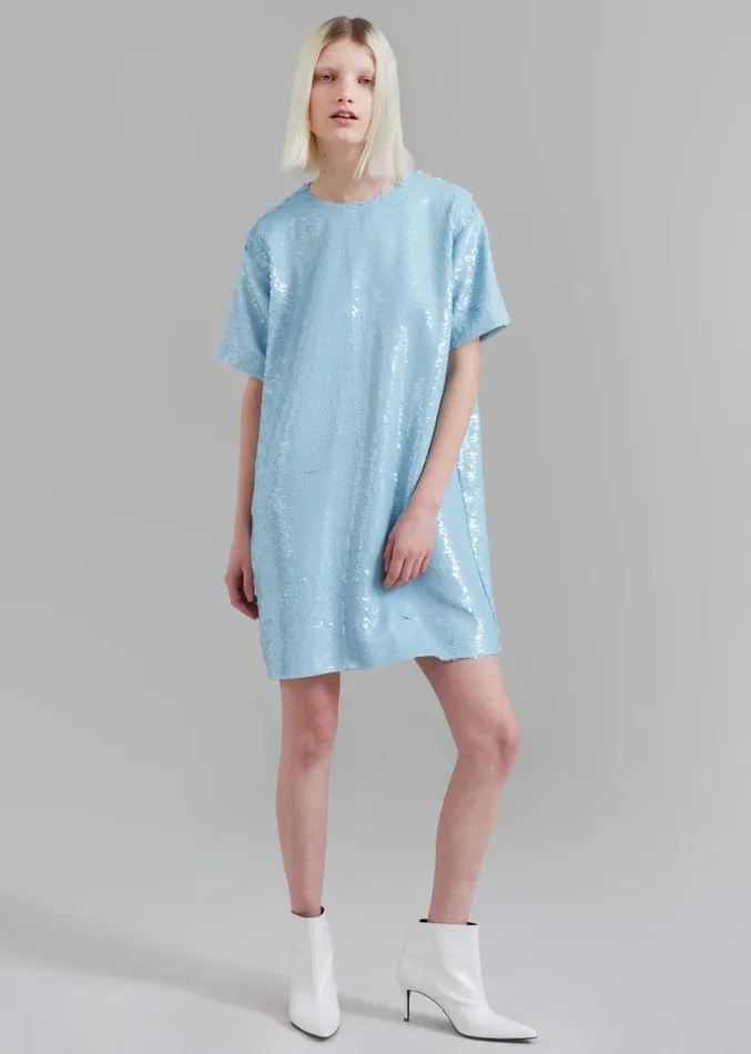 The Frankie Shop Riley Sequins Tee Mini Dress 8211 Sky Women Dresses