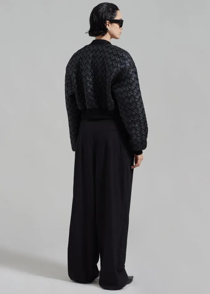 The Frankie Shop ROTATE Braided Bomber Jacket 8211 Black Women Outerwear